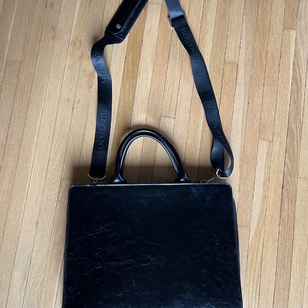 Bostanten Black Oil Wax Leather Briefcase Laptop Bag Unisex Nwot